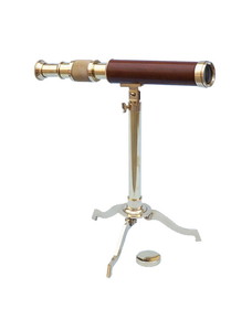 Handcrafted Model Ships ST-0140 - wood Solid Brass Telescope on Stand 17" - Wood