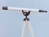 Handcrafted Model Ships ST-0148-ACWL Floor Standing Antique Copper With White Leather Anchormaster Telescope 65