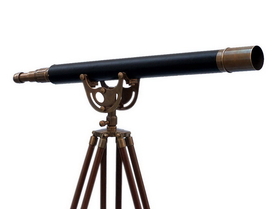 Handcrafted Model Ships ST-0148-ANL Floor Standing Antique Brass Leather Anchormaster Telescope 65"