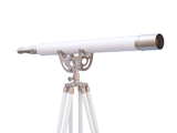 Handcrafted Model Ships ST-0148 BN-WL Floor Standing Brushed Nickel With White Leather Anchormaster Telescope 65