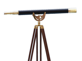 Handcrafted Model Ships ST-0148BR-L Floor Standing Brass/Leather Anchormaster Telescope 65"