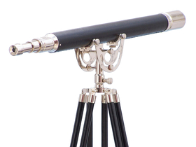 Handcrafted Model Ships ST-0148CH-L Floor Standing Chrome/Leather Anchormaster Telescope 65"