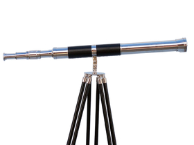Handcrafted Model Ships ST-0152 Admirals Floor Standing Chrome with Leather Telescope 60"