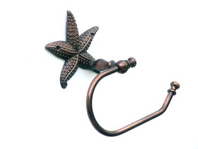 Handcrafted Model Ships STLPH-3001-AC-k Antique Copper Starfish Hand Towel Holder 10"