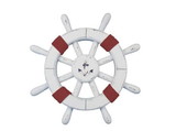 Handcrafted Model Ships SW-12-102-anchor Rustic White Decorative Ship Wheel with Red Rope and anchor 12"
