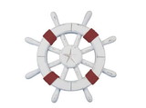 Handcrafted Model Ships SW-12-102-starfish Rustic White Decorative Ship Wheel with Red Rope and starfish 12"