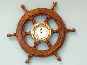 Handcrafted Model Ships SW-1720 Deluxe Class Wood And Brass Ship Wheel Clock 18"