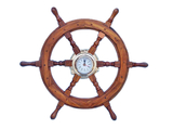 Handcrafted Model Ships SW-1721A Deluxe Class Wood And Brass Ship Wheel Clock 24