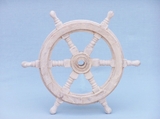 Handcrafted Model Ships SW-173112 Classic Wooden Whitewashed Decorative Ship Steering Wheel 12