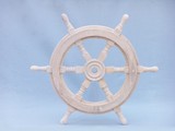 Handcrafted Model Ships SW-173118 Classic Wooden Whitewashed Decorative Ship Steering Wheel 18