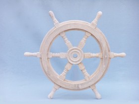 Handcrafted Model Ships SW-173118 Classic Wooden Whitewashed Decorative Ship Steering Wheel 18"