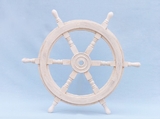 Handcrafted Model Ships SW-173124 Classic Wooden Whitewashed Decorative Ship Steering Wheel 24