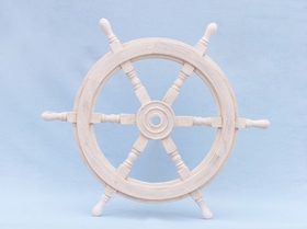 Handcrafted Model Ships SW-173124 Classic Wooden Whitewashed Decorative Ship Steering Wheel 24"