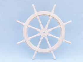 Handcrafted Model Ships SW-173136 Classic Wooden Whitewashed Decorative Ship Steering Wheel 36"