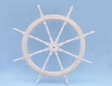 Handcrafted Model Ships SW-173148 Classic Wooden Whitewashed Decorative Ship Steering Wheel 48