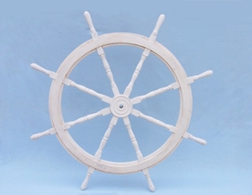 Handcrafted Model Ships SW-173148 Classic Wooden Whitewashed Decorative Ship Steering Wheel 48"