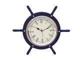 Handcrafted Model Ships SW-1753-CH-Blue Dark Blue Wood And Chrome Ship Wheel Clock 15