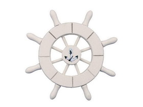 Handcrafted Model Ships SW-6-101-anchor-NH White Decorative Ship Wheel With Anchor 6"