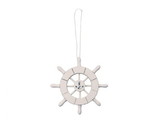 Handcrafted Model Ships SW-6-101-anchor-x White Decorative Ship Wheel With Anchor Christmas Tree Ornament 6"