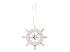 Handcrafted Model Ships SW-6-101-anchor-x White Decorative Ship Wheel With Anchor Christmas Tree Ornament 6&quot;