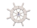 Handcrafted Model Ships SW-6-101-Sailboat-NH White Decorative Ship Wheel With Sailboat 6"