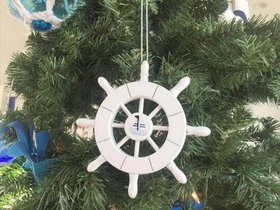 Handcrafted Model Ships SW-6-101-Sailboat-X White Decorative Ship Wheel With Sailboat Christmas Tree Ornament 6"