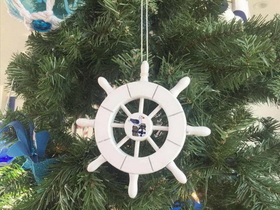 Handcrafted Model Ships SW-6-101-Seagull-X White Decorative Ship Wheel With Seagull Christmas Tree Ornament 6&quot;