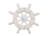 Handcrafted Model Ships SW-6-101-seashell-NH White Decorative Ship Wheel With Seashell 6