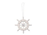 Handcrafted Model Ships SW-6-101-seashell-x White Decorative Ship Wheel With Seashell Christmas Tree Ornament 6"