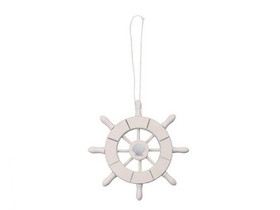 Handcrafted Model Ships SW-6-101-seashell-x White Decorative Ship Wheel With Seashell Christmas Tree Ornament 6&quot;