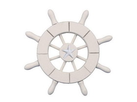 Handcrafted Model Ships SW-6-101-starfish-NH White Decorative Ship Wheel With Starfish 6"