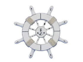 Handcrafted Model Ships SW-6-102-anchor-NH Rustic White Decorative Ship Wheel With Anchor 6"