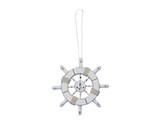 Handcrafted Model Ships SW-6-102-anchor-x Rustic White Decorative Ship Wheel With Anchor Christmas Tree Ornament 6"