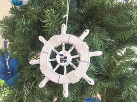 Handcrafted Model Ships SW-6-102-Seagull-X Rustic White Decorative Ship Wheel With Seagull Christmas Tree Ornament 6&quot;