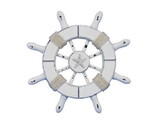 Handcrafted Model Ships SW-6-102-starfish-NH Rustic White Decorative Ship Wheel With Starfish 6