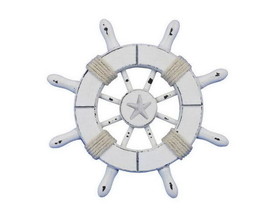 Handcrafted Model Ships SW-6-102-starfish-NH Rustic White Decorative Ship Wheel With Starfish 6"