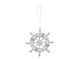 Handcrafted Model Ships SW-6-102-starfish-x Rustic White Decorative Ship Wheel With Starfish Christmas Tree Ornament 6"