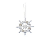 Handcrafted Model Ships SW-6-102-x Rustic White Decorative Ship Wheel Christmas Tree Ornament 6"