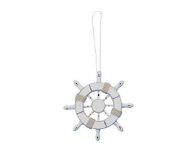 Handcrafted Model Ships SW-6-102-x Rustic White Decorative Ship Wheel Christmas Tree Ornament 6&quot;