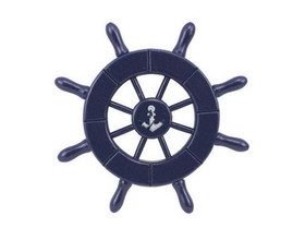 Handcrafted Model Ships SW-6-104-anchor-NH Dark Blue Decorative Ship Wheel With Anchor 6&quot;