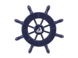 Handcrafted Model Ships SW-6-104-Sailboat-NH Dark Blue Decorative Ship Wheel With Sailboat 6"