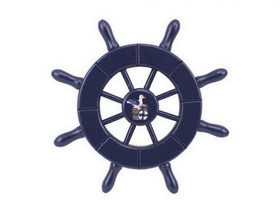 Handcrafted Model Ships SW-6-104-Seagull-NH Dark Blue Decorative Ship Wheel With Seagull 6&quot;
