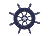 Handcrafted Model Ships SW-6-104-seashell-NH Dark Blue Decorative Ship Wheel With Seashell 6