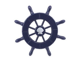 Handcrafted Model Ships SW-6-104-seashell-NH Dark Blue Decorative Ship Wheel With Seashell 6"