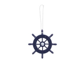Handcrafted Model Ships SW-6-104-seashell-x Dark Blue Decorative Ship Wheel With Seashell Christmas Tree Ornament 6"