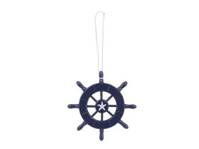 Handcrafted Model Ships SW-6-104-starfish-x Dark Blue Decorative Ship Wheel With Starfish Christmas Tree Ornament 6"