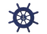 Handcrafted Model Ships SW-6-105-anchor-NH Rustic Dark Blue Decorative Ship Wheel With Anchor 6