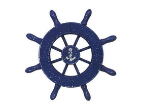 Handcrafted Model Ships SW-6-105-anchor-NH Rustic Dark Blue Decorative Ship Wheel With Anchor 6"