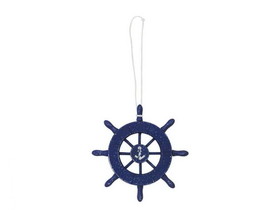 Handcrafted Model Ships SW-6-105-anchor-x Rustic Dark Blue Decorative Ship Wheel With Anchor Christmas Tree Ornament 6"
