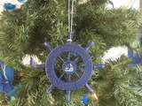 Handcrafted Model Ships SW-6-105-Sailboat-X Rustic Dark Blue Decorative Ship Wheel With Sailboat Christmas Tree Ornament 6